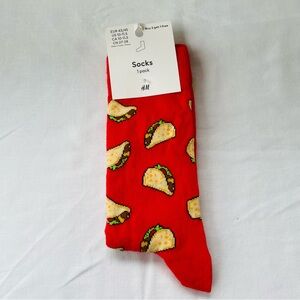 NWT H&M Red Taco Patterned Novelty Socks Mens Size 10-11.5